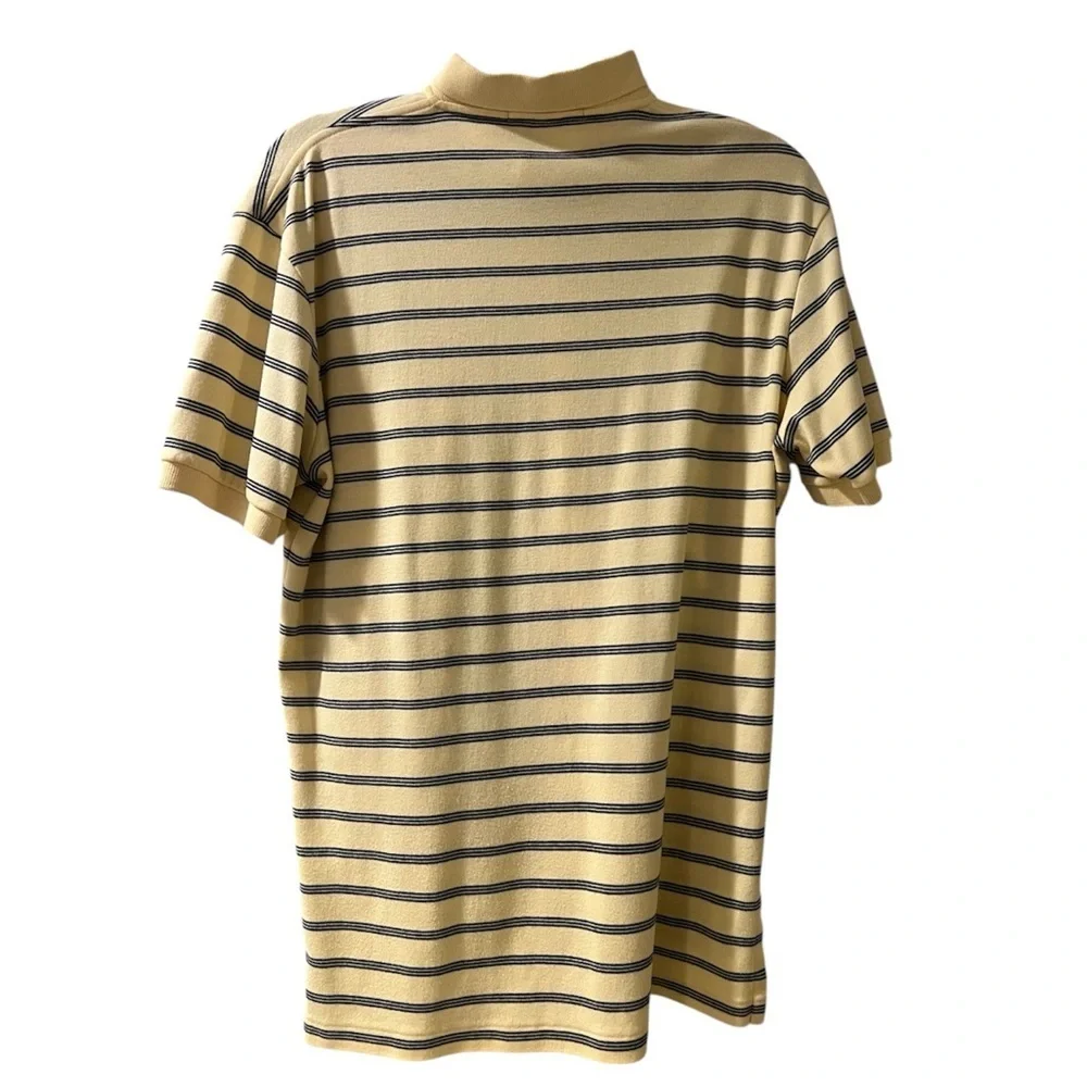 Vintage 100% Cotton Polo Ralph Lauren Yellow Polo Shirt with Blue Stripes- Sz S